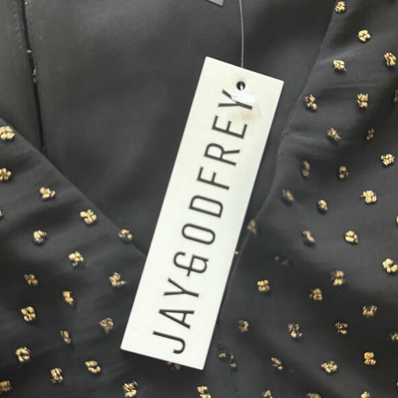 New Jay Godfrey Black Gold Metallic Polka Dot Romper Long Bell Sleeve Sz 6 - Picture 9 of 13